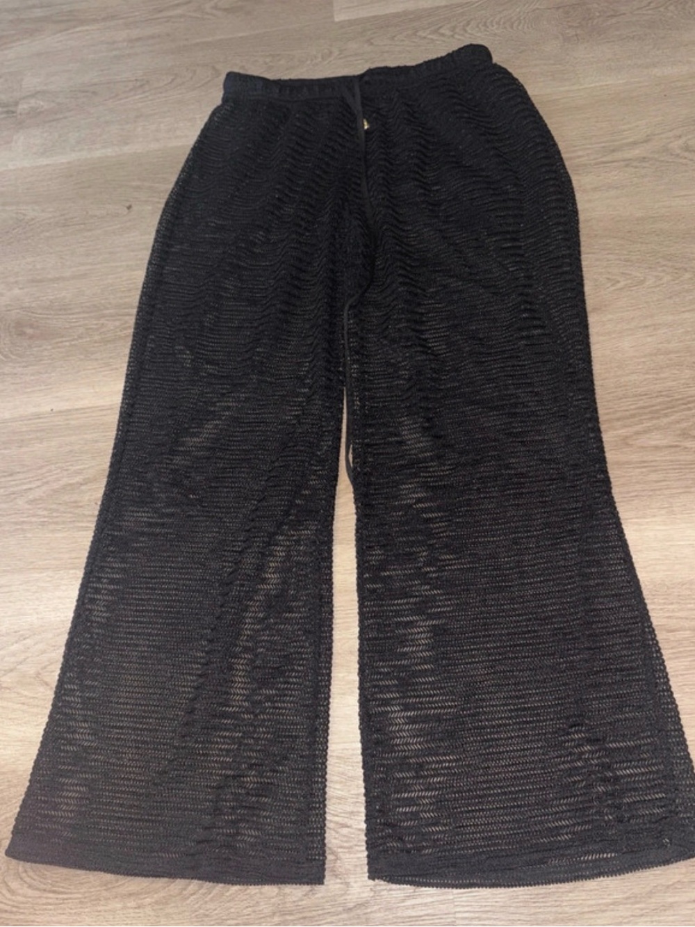 Fashion Nova Black Sheer Knit Wide-Leg Coverup Pants